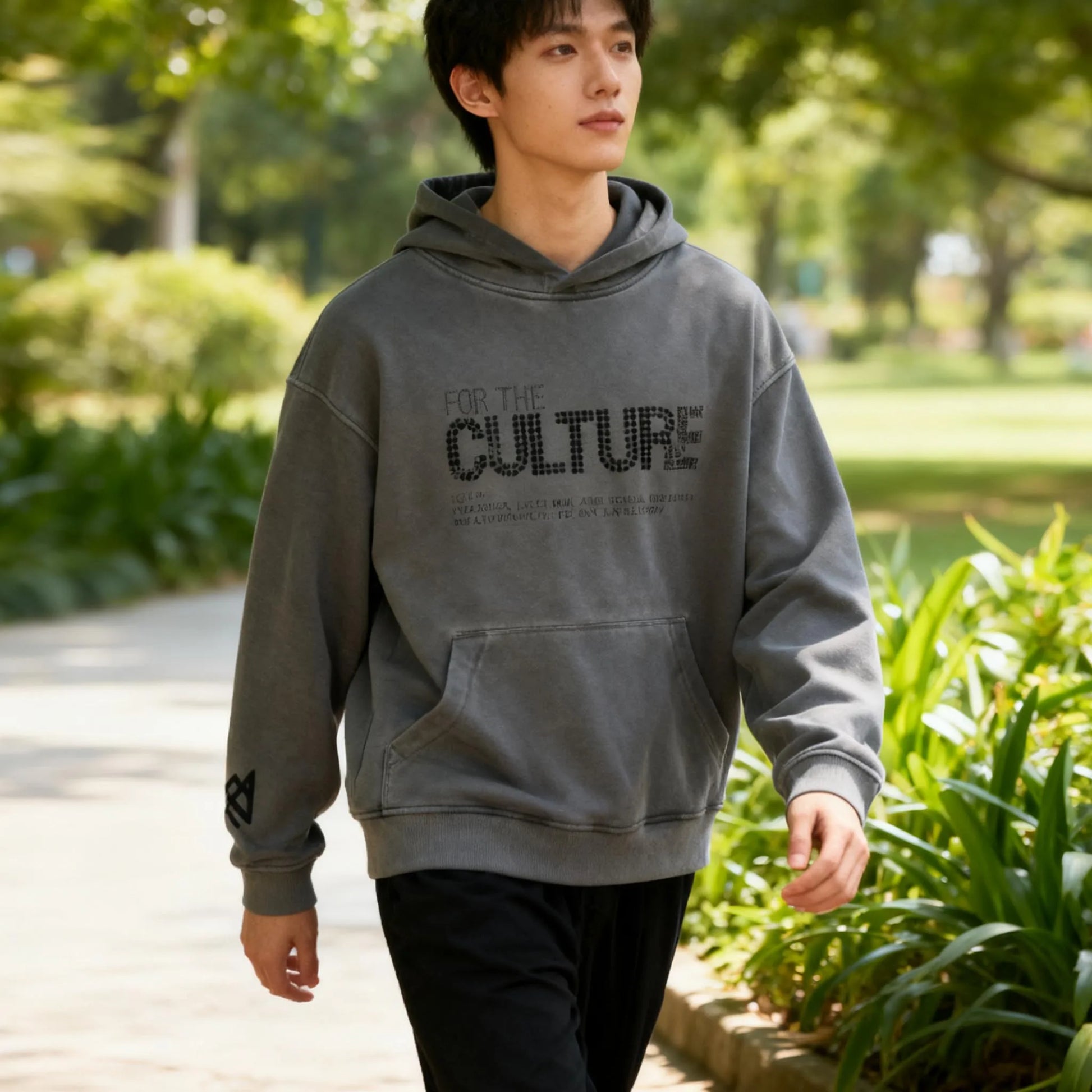 Gray retro fashion hoodies with for the culture print feature rhinestones trendy streetwear in a loose American personalized style