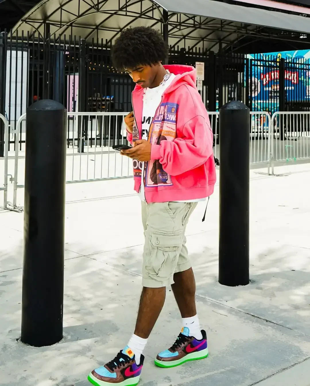A vibrant pink pattern hoodie y2k with graphic print and drawstring hood for women loose casual gothic streetwear