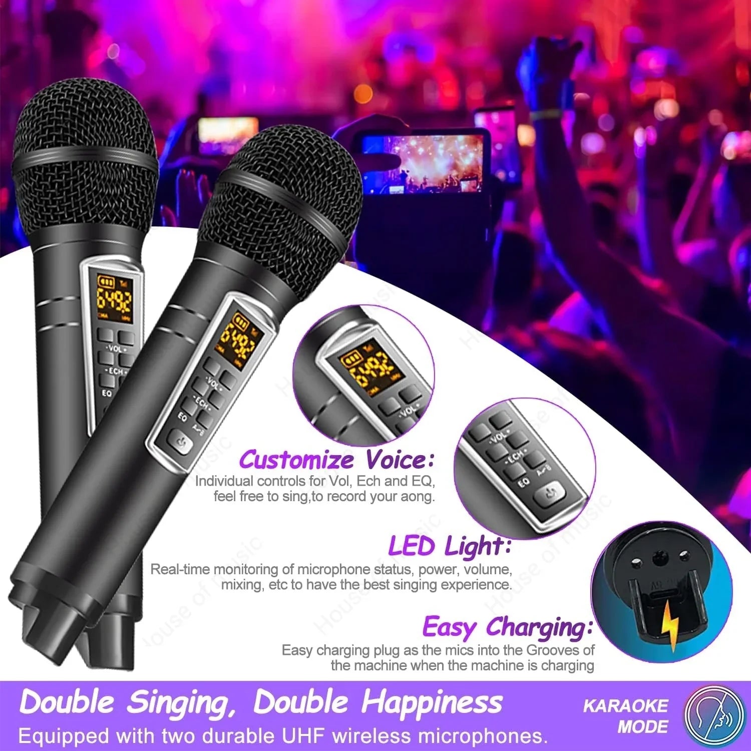 Black wireless microphone speakers SD2109 with digital display and control buttons for home theater KTV and outdoor suitcase karaoke