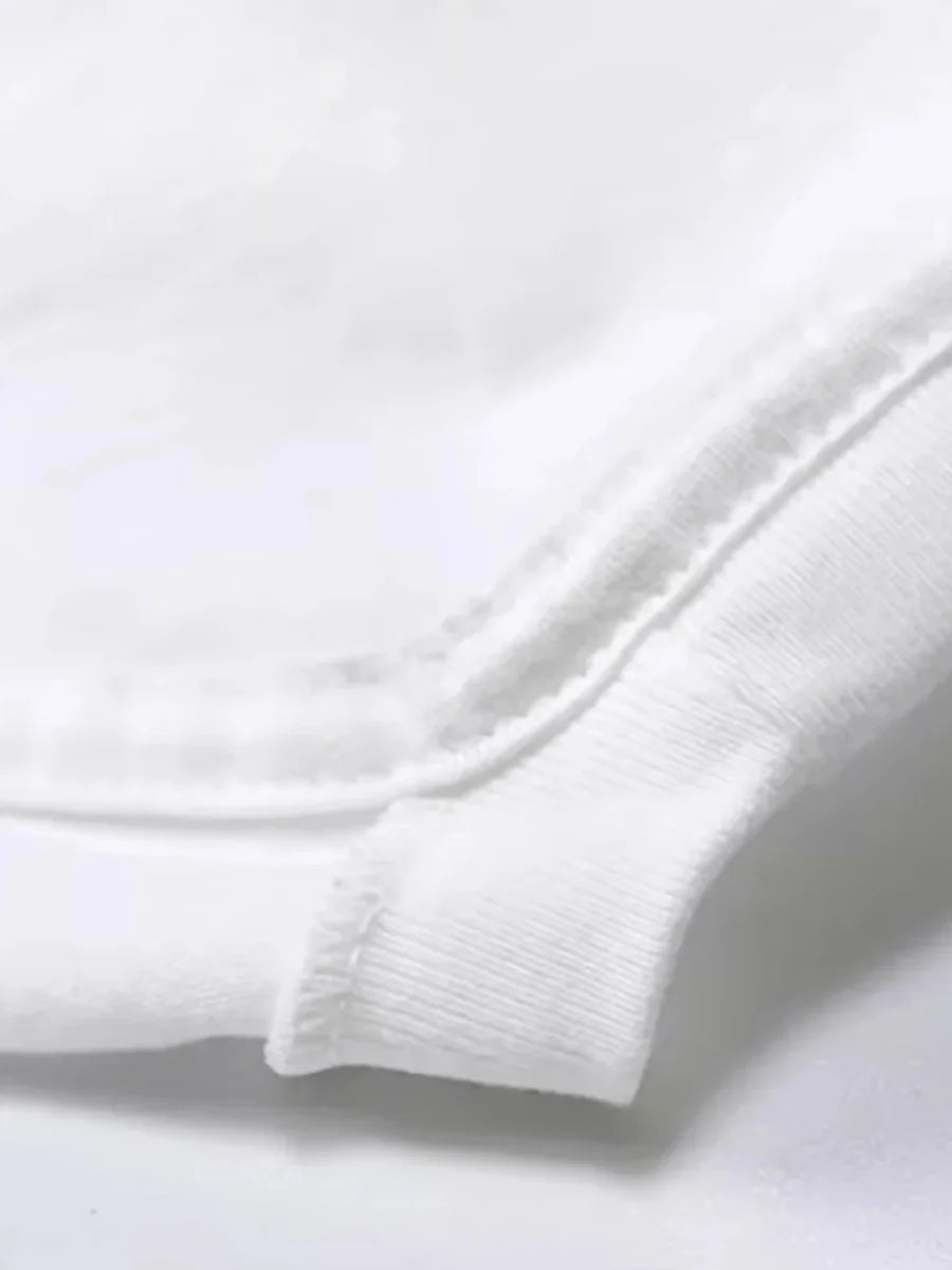 White ribbed knit detail and neat seam on retro hiphop graphic men oversized cotton tee streetwear y2k casual top