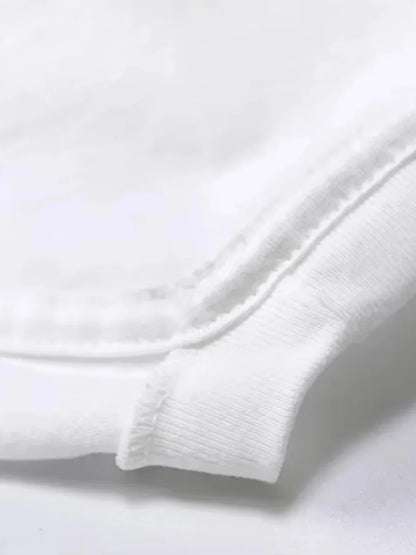 White ribbed knit detail and neat seam on retro hiphop graphic men oversized cotton tee streetwear y2k casual top