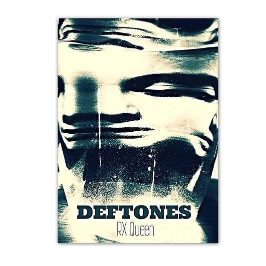 Black and white stylized portrait poster with deftones and rx queen text retro inspired band themed wall art canvas