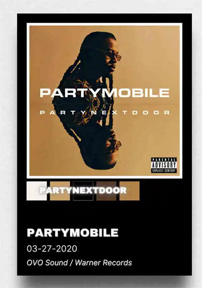 Retro music album cover poster featuring partynextdoor sepia-toned portrait on canvas for room decor and wall art