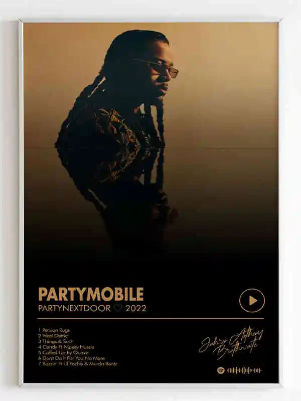 A framed canvas poster featuring partynextdoor silhouette with dreadlocks for retro hip hop room decor