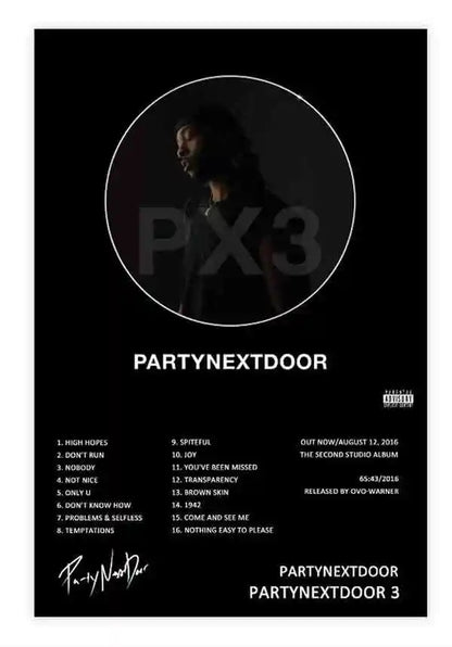 Black retro music album cover poster featuring a circular silhouette and white text on canvas for room decor
