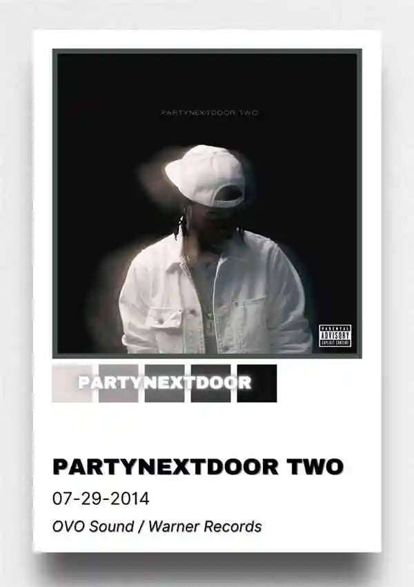 White canvas art featuring partynextdoor two album cover with man in white cap and jacket for room decor