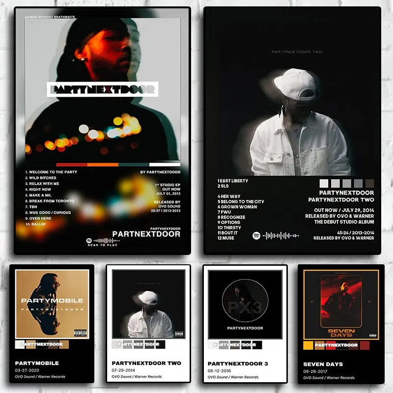 Black and white partynextdoor album cover posters on canvas for retro pop hip hop room decor wall art