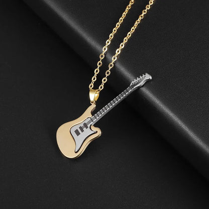 Gold and silver two-tone electric guitar pendant necklace personalized gothic pendant for retro punk music rock singer jewelry gift