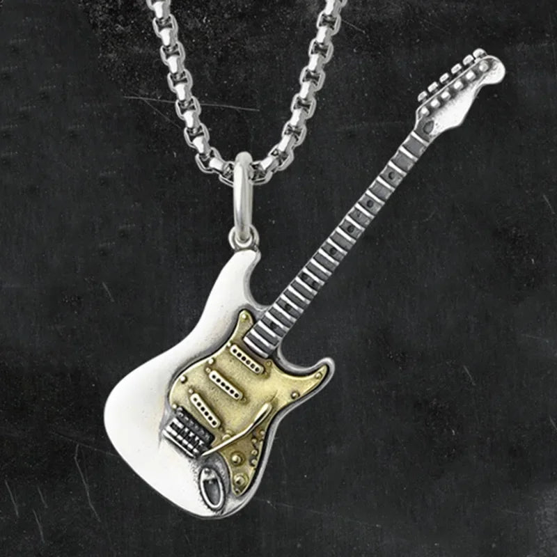 Silver and gold-plated retro punk music electric guitar pendant necklace personalized gothic pendant rock singer jewelry gift