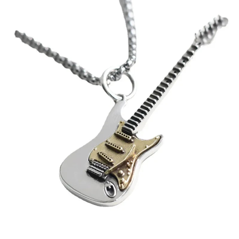 Silver and gold-plated electric guitar pendant necklace retro punk music personalized gothic pendant rock singer jewelry gift