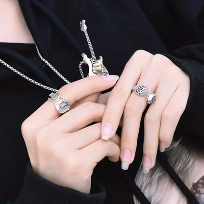 Silver guitar-shaped pendant necklace with chain retro punk music personalized gothic pendant rock singer jewelry gift