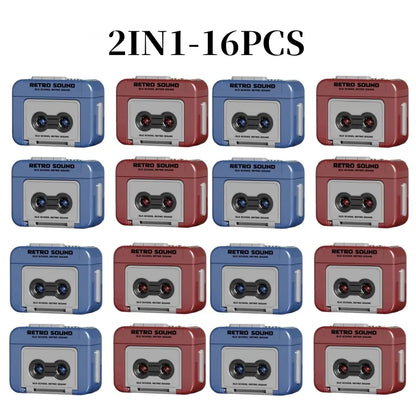 Blue and red retro recorder mini compact discs shaped like cassette players sound decompression ornament pendant friends gifts