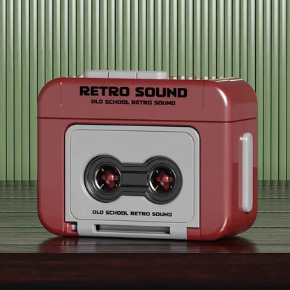 Red and gray retro recorder mini cassette tape-shaped portable speaker with retro sound branding as sound decompression ornament pendant friends gifts
