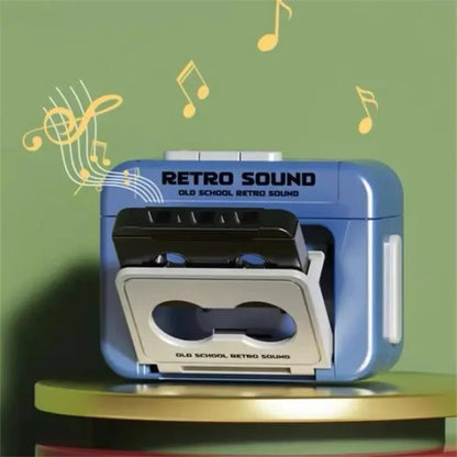 Blue retro recorder mini cassette player with black and white accents sound decompression ornament pendant friends gifts
