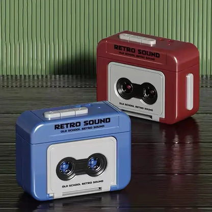 Blue and white retro recorder mini portable speaker shaped like cassette tape sound decompression ornament pendant friends gifts