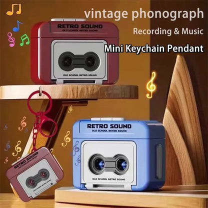 Red and blue vintage-style cassette tape keychain pendants featuring retro phonograph design for pendant friends gifts