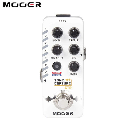 White moger tone capture guitar pedal with black knobs and silver footswitch featuring buffer bypass and reverb effect
