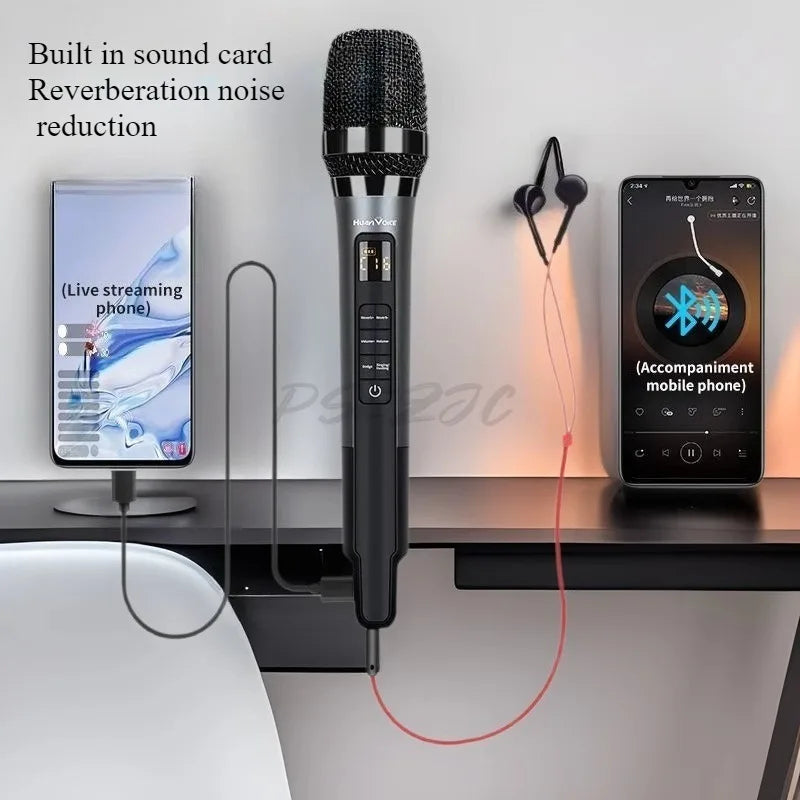 Black helenvoice reverberation microphone singing ktv with textured grille digital display and directional sound card