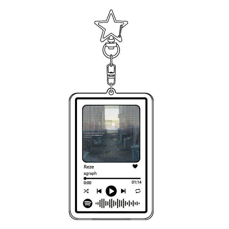 A transparent acrylic music acrylic keychain with a star top featuring reze japan popular song display pendant decor bag accessory