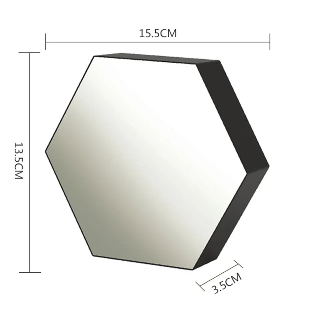 Hexagonal wall mirror with sleek black frame and reflective surface for rgb 3d hexagonal desktop ambient lamp use