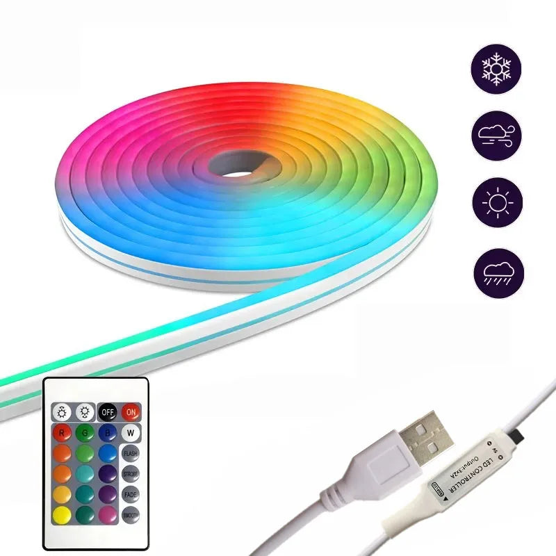 Rgb flexible led strip lights with rainbow colors usb neon rope rope lights remote for gaming room party decor