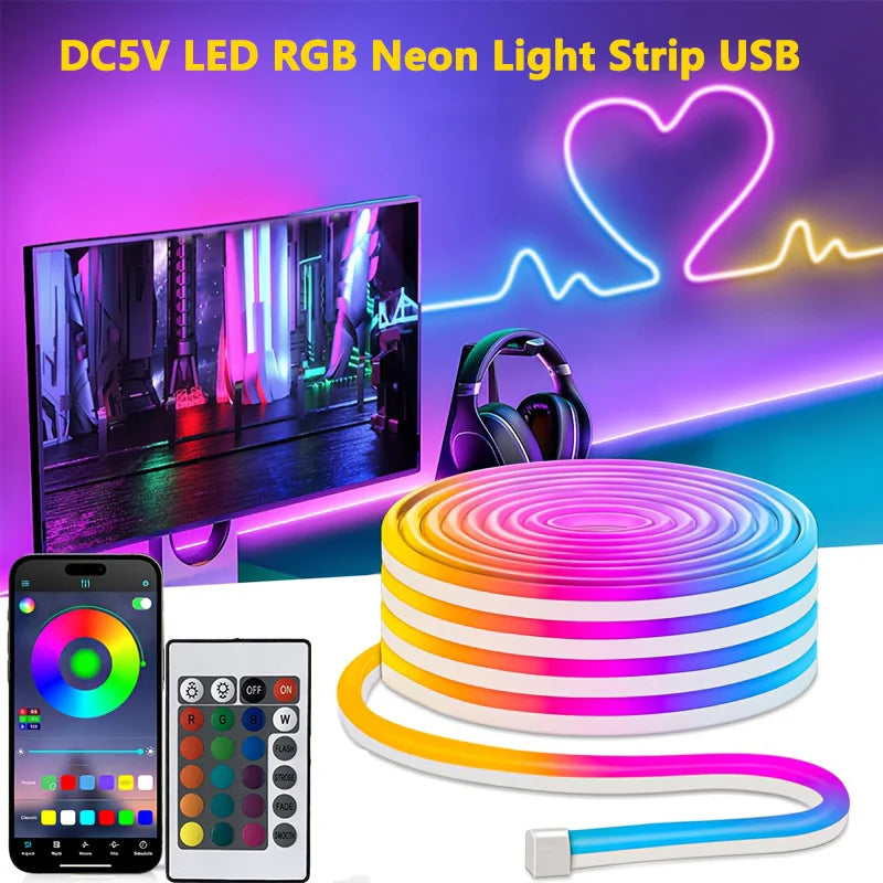 Rgb flexible led usb neon rope lights featuring a flexible design with colorful gradient illumination for decor