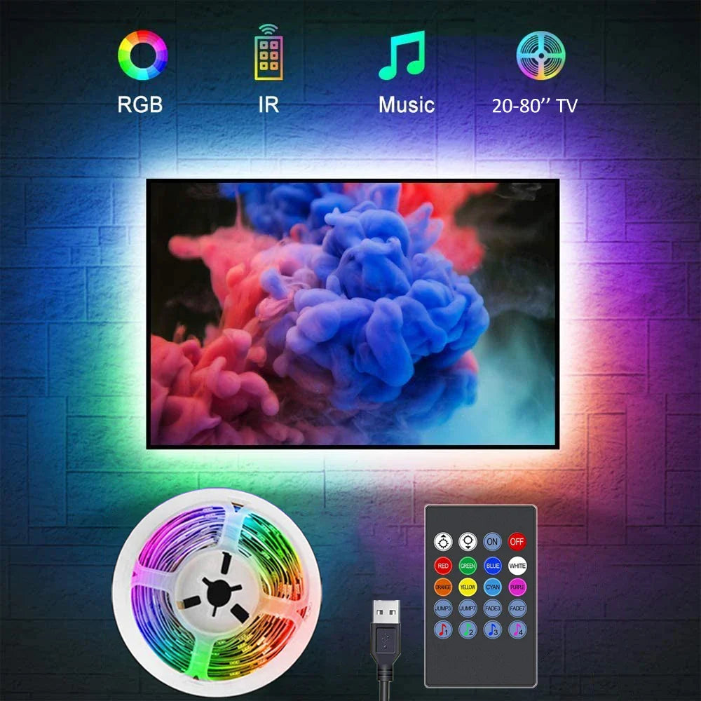 Rgb led strip lights with remote control and usb cable for colorful ambient lighting around tvs or walls