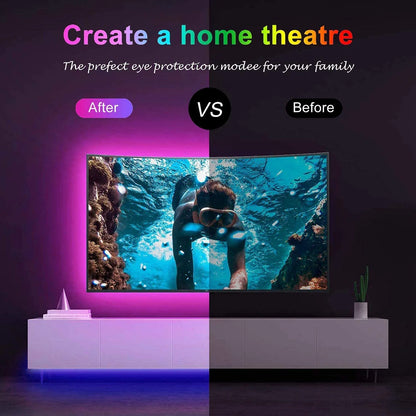 A sleek curved television with vibrant underwater scene illuminated by rgb led strip lights for tv backlight decoration