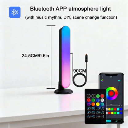A sleek 24.5cm rgb usbled light with black base displays vibrant blue to pink gradient backlight remote symphony effect