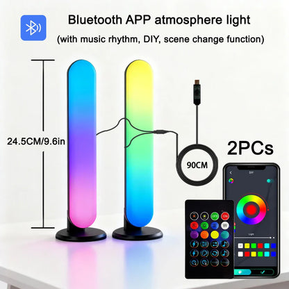 Two sleek vertical rgb usbled light bars with gradient color displays and black bases for strips music rhythm decor