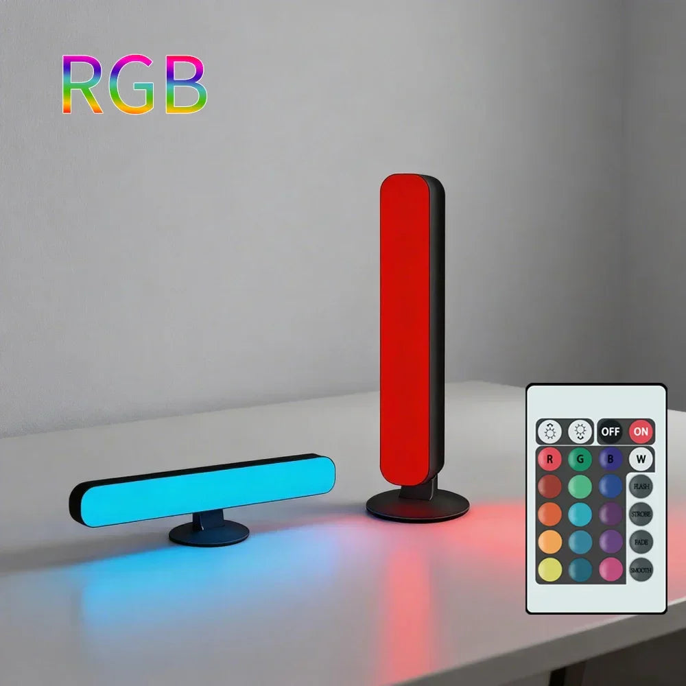 A sleek rgb usbled light bar with a black frame color changing strips music rhythm and backlight remote symphony features