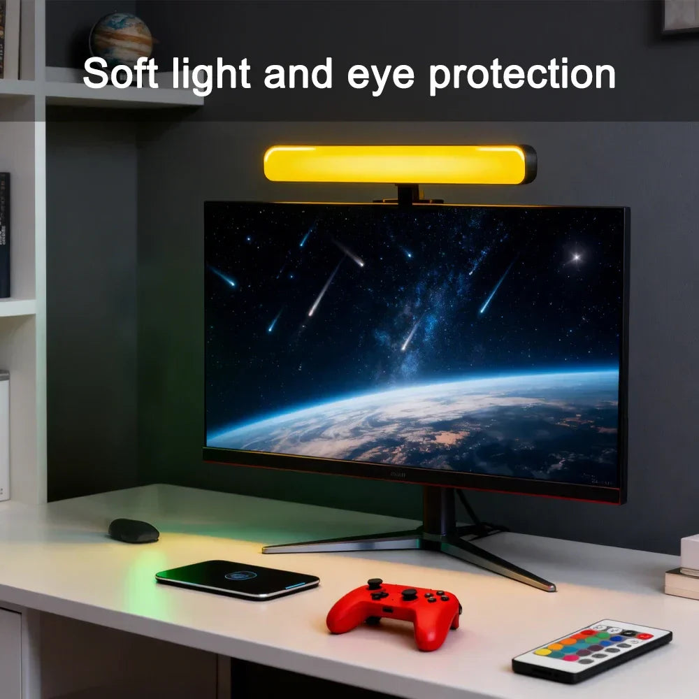 Yellow led monitor lamp with sleek modern design as part of rgb usbled light strips music rhythm backlight remote symphony setup