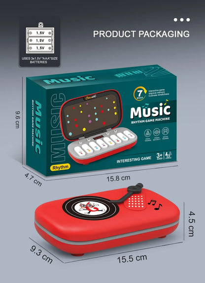 Red plastic keyboard rhythm master music game console portable puzzle with vinyl record design and white keys