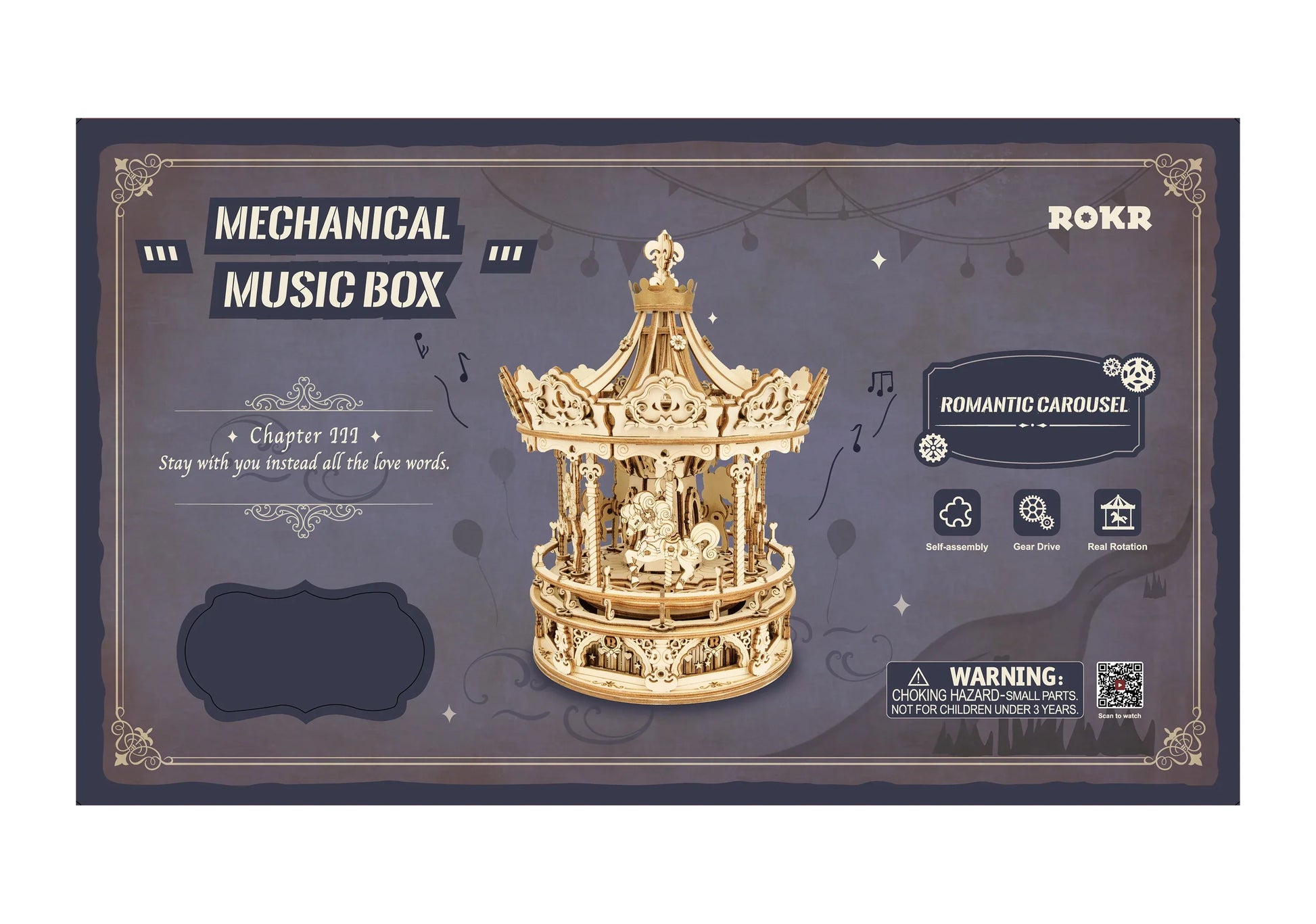 Golden mechanical robotime diy handmade amk62 romantic carousel music box with intricate detailing and romantic design
