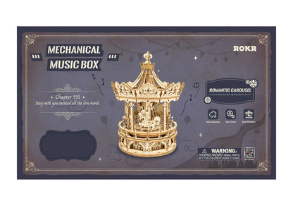 Golden mechanical robotime diy handmade amk62 romantic carousel music box with intricate detailing and romantic design