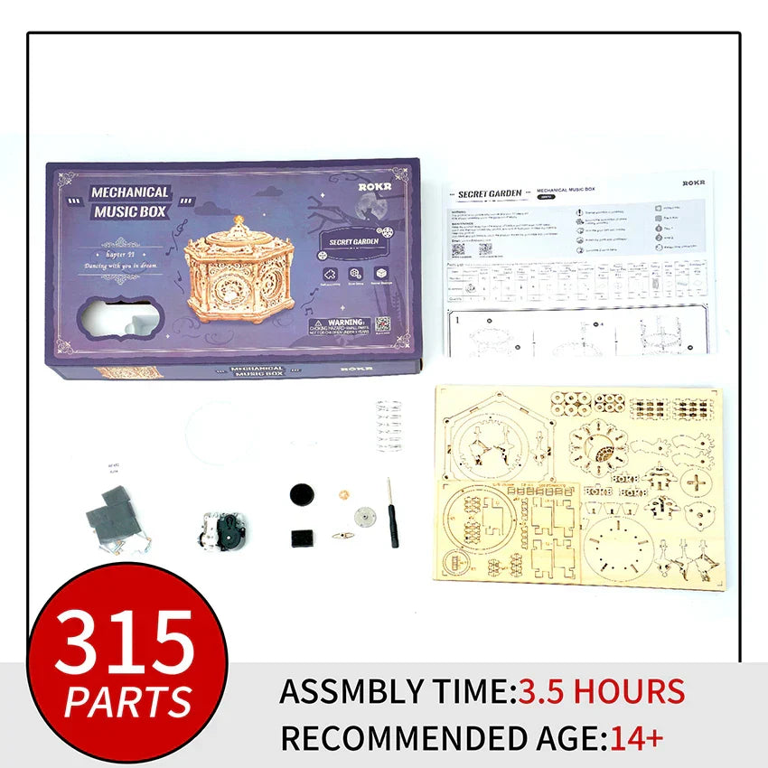 Golden intricately detailed robotime rokr assemble secret garden mechanical music box kit garden 3d wooden puzzle