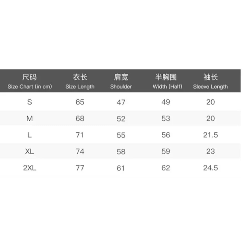 Size chart in centimeters for rock band hip-hop music short sleeve fashion summer loose Radiohead T-shirt sizes S to 2XL