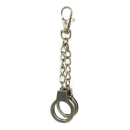Silver metal keychain featuring chain silver handcuffs design for rock hiphop punk wallet belt accessories