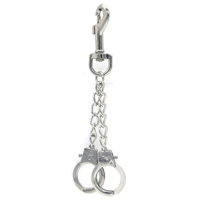 Silver metal chain silver handcuffs keychain with sturdy clip and interlocking chain for rock hiphop punk style