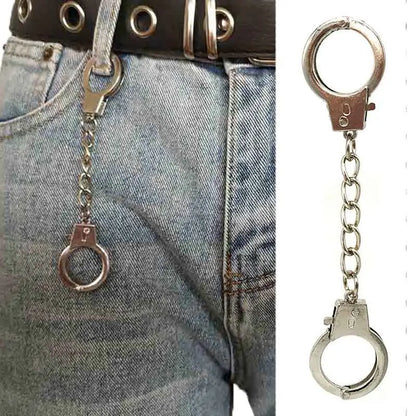 Silver metal chain silver handcuffs keychain with chain link for rock hiphop punk wallet belt pants accessory