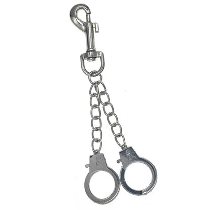 Silver metal keychain featuring chain silver handcuffs and swivel hook for rock hiphop punk wallet belt accessories