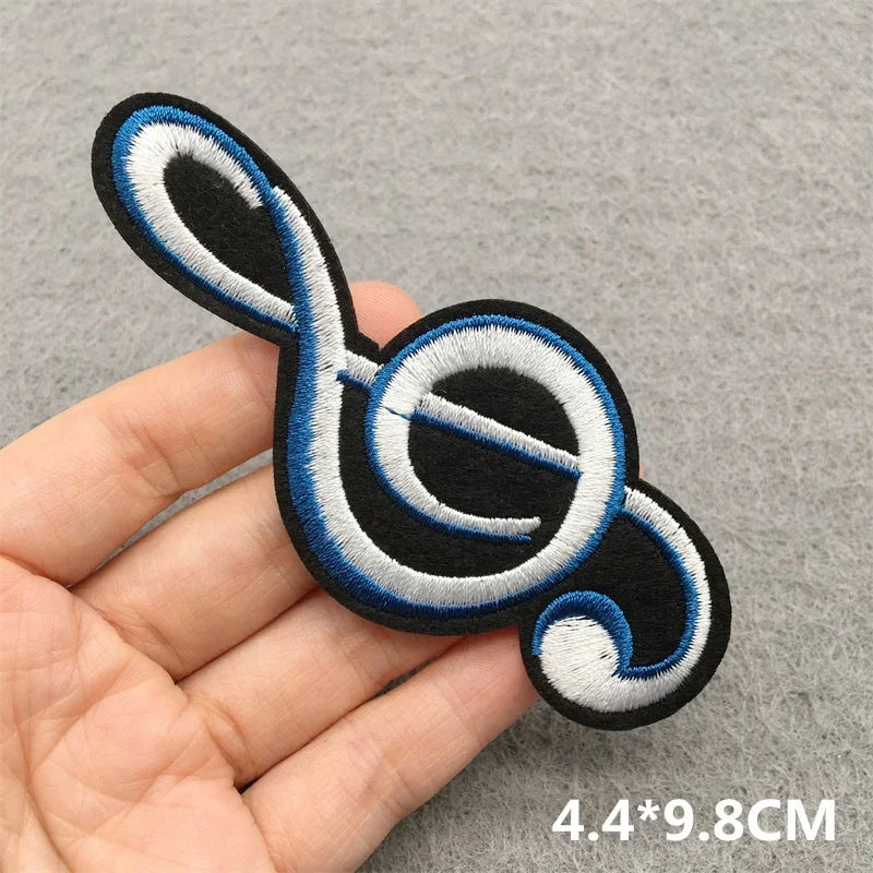Black blue and white treble clef music embroidered patch for clothes stickers diy on jacket jeans headset guitar