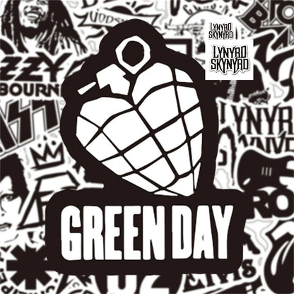 Black and white graphic grenade sticker with green day text for phone guitar motorcycle skateboard luggage 50pcs set
