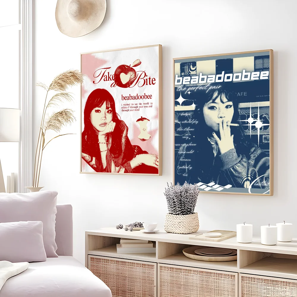 Two framed beabadoobee posters with modern graphic portraits ideal for living room or garage room wall art decor