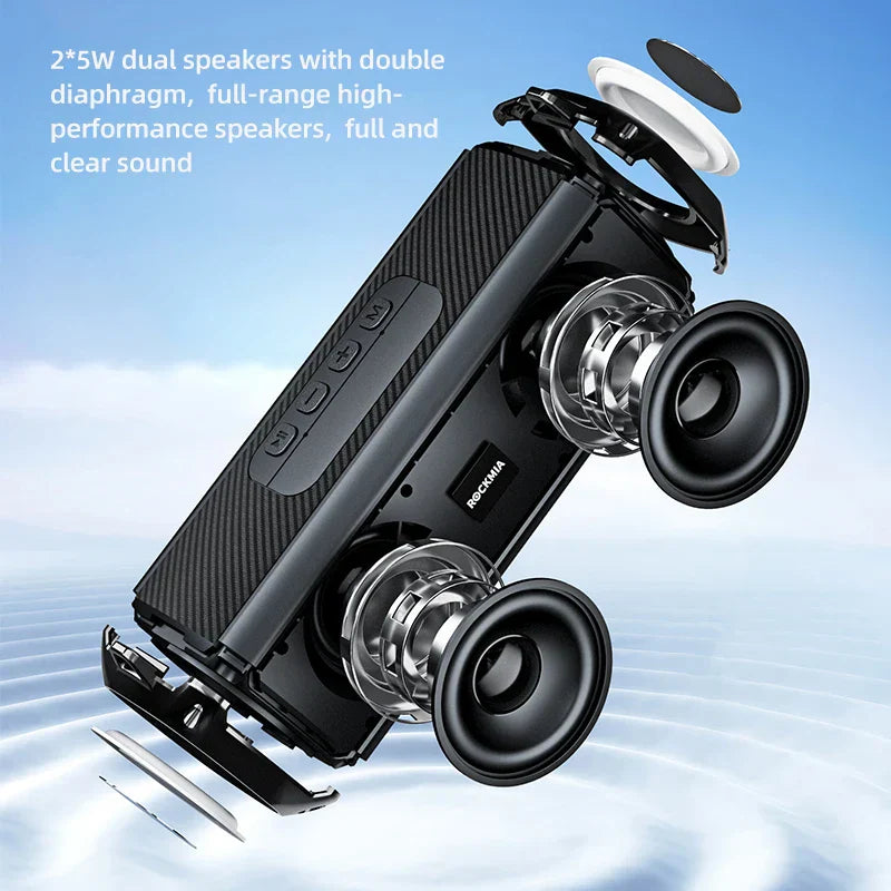 Black carbon-fiber rockmia EBS-045 portable wireless music speaker with rgb led lights and card shoulder strips