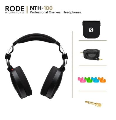 Black rode nth-100 professional headphones wired with padded headband and earcups for comfortable noise cancelling monitoring