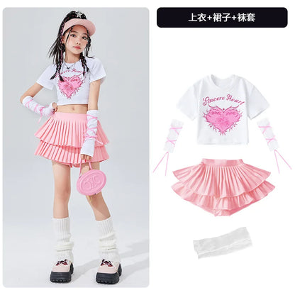 Pink pleated skirt plisada en capas with layered ruffles and matching belt for girls rosa mangas minifalda style