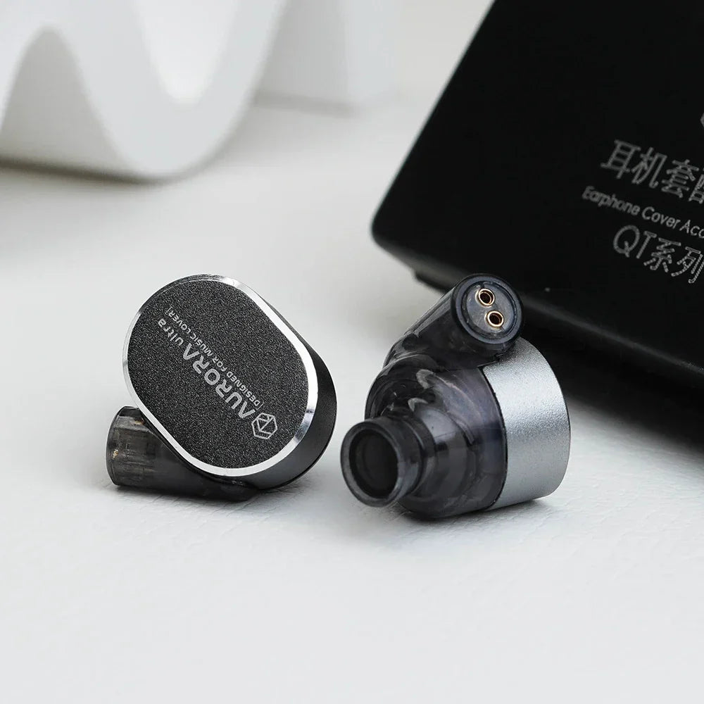 Black and silver roseselsa aurora ultra dual-driver hybrid in-ear earphones with matte finish and type c dac cable