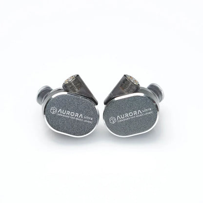 Roseselsa aurora ultra dual-driver hybrid in-ear monitors with metallic gray finish and brushed aluminum with type c dac compatibility