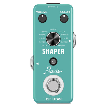 Teal rowin digital guitar pedal featuring pure echo, auto wah, and mod station effects with black knobs and silver footswitch